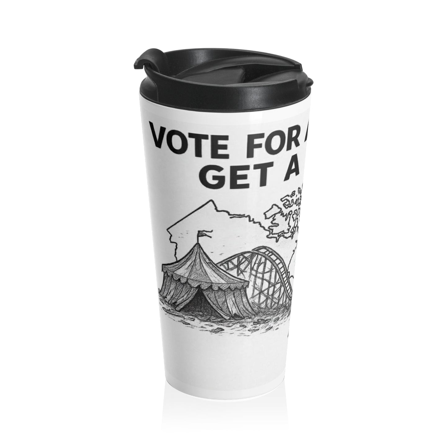 Travel Mug — 'Vote For A Carnival Not A Circus' Political Illustration Stainless Steel Tumbler