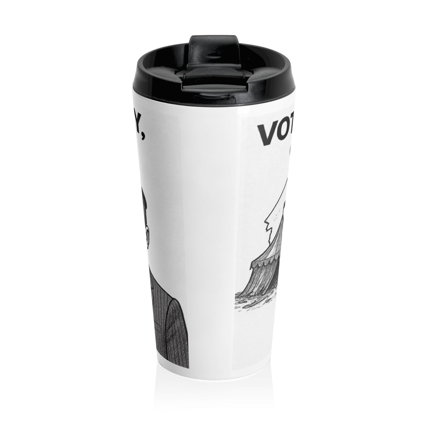 Travel Mug — 'Vote For A Carnival Not A Circus' Political Illustration Stainless Steel Tumbler
