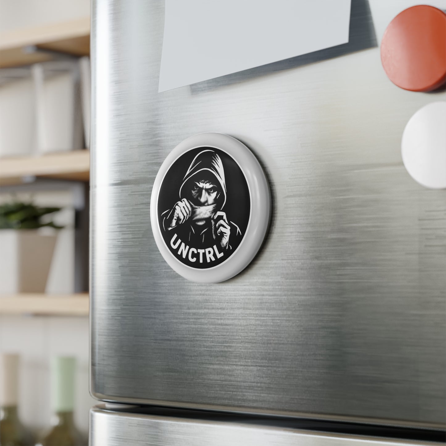 UNCTRL Hooded Rebel Round Magnet — Anti-Establishment Button Magnet