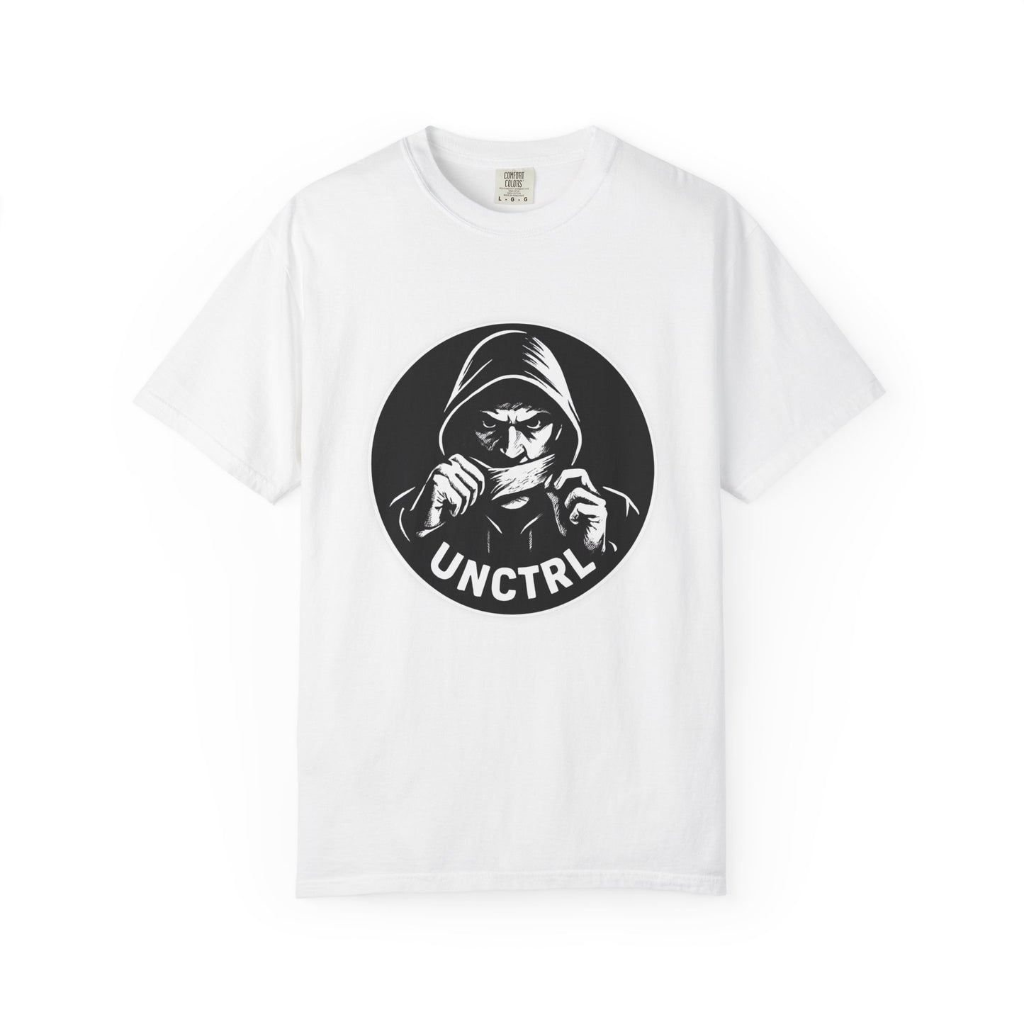 T-Shirt — 'UNCTRL' Hooded Figure Front / "Vote for a Carney, Get a Circus" Political Back