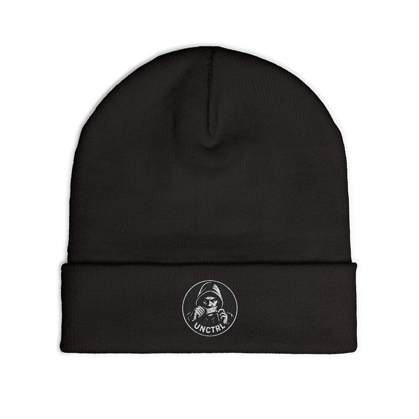 Embroidered Grim Reaper Knit Beanie – 'Uncertain' Patch Winter Hat