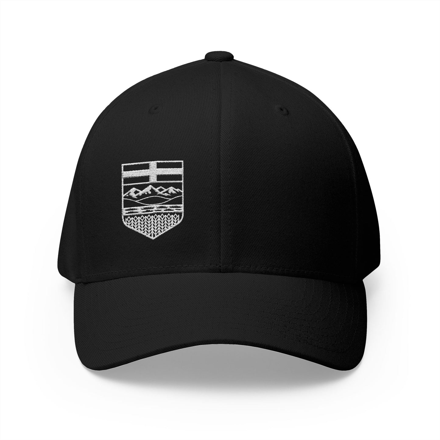 Embroidered Mountain Shield Cap — Minimal Outdoor Patch Hat